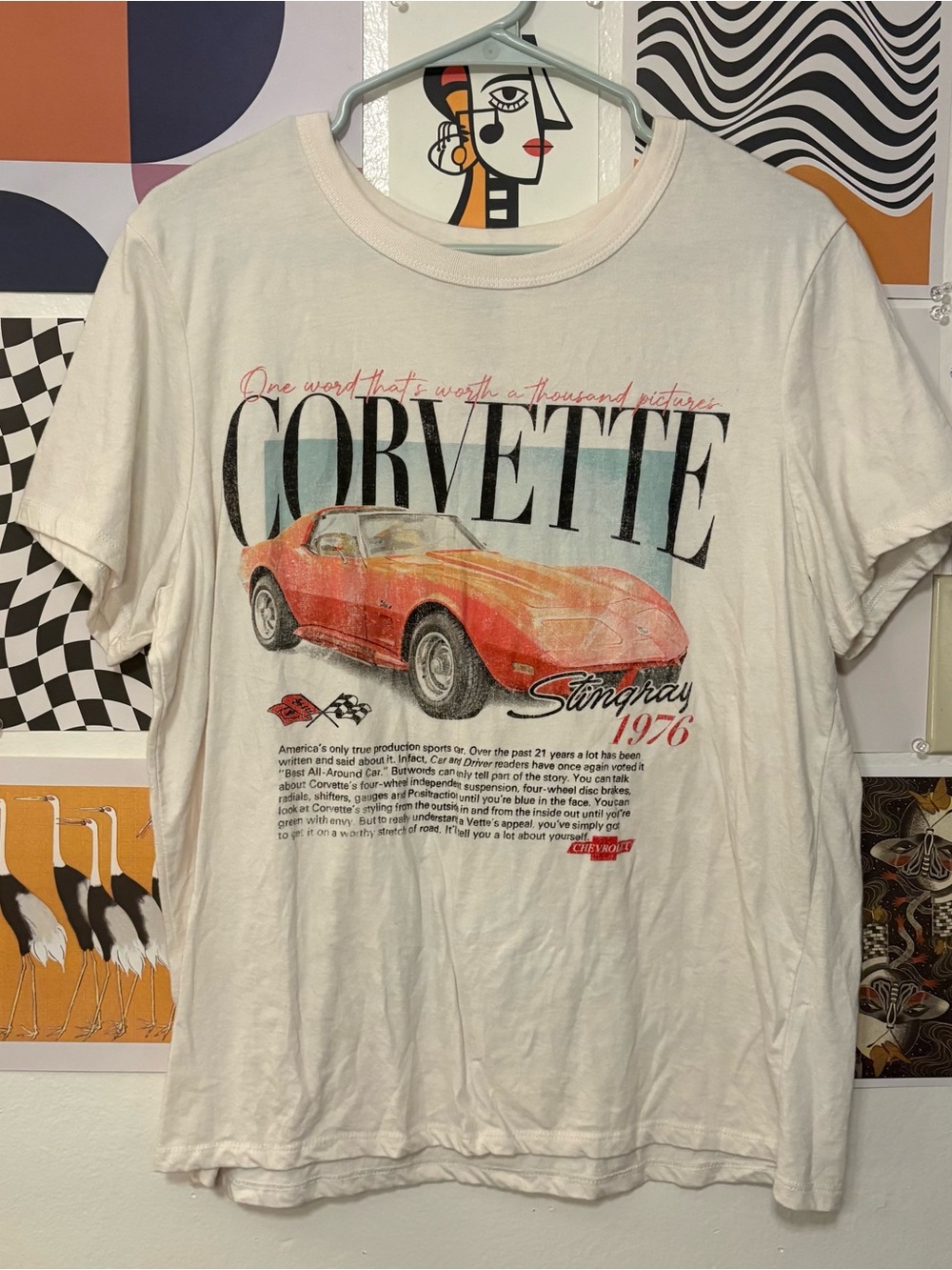 Chevrolet Corvette Stingray 1976 Graphic Tee Size XL Retro Car T-Shirt